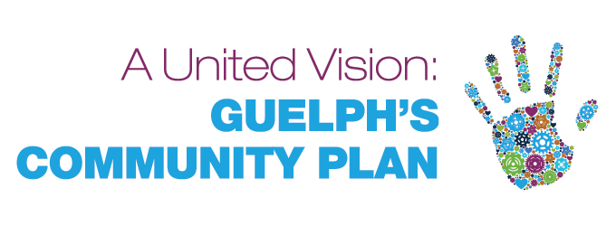 This is an image of Guelph's Community Plan logo. It includes text and a hand print.